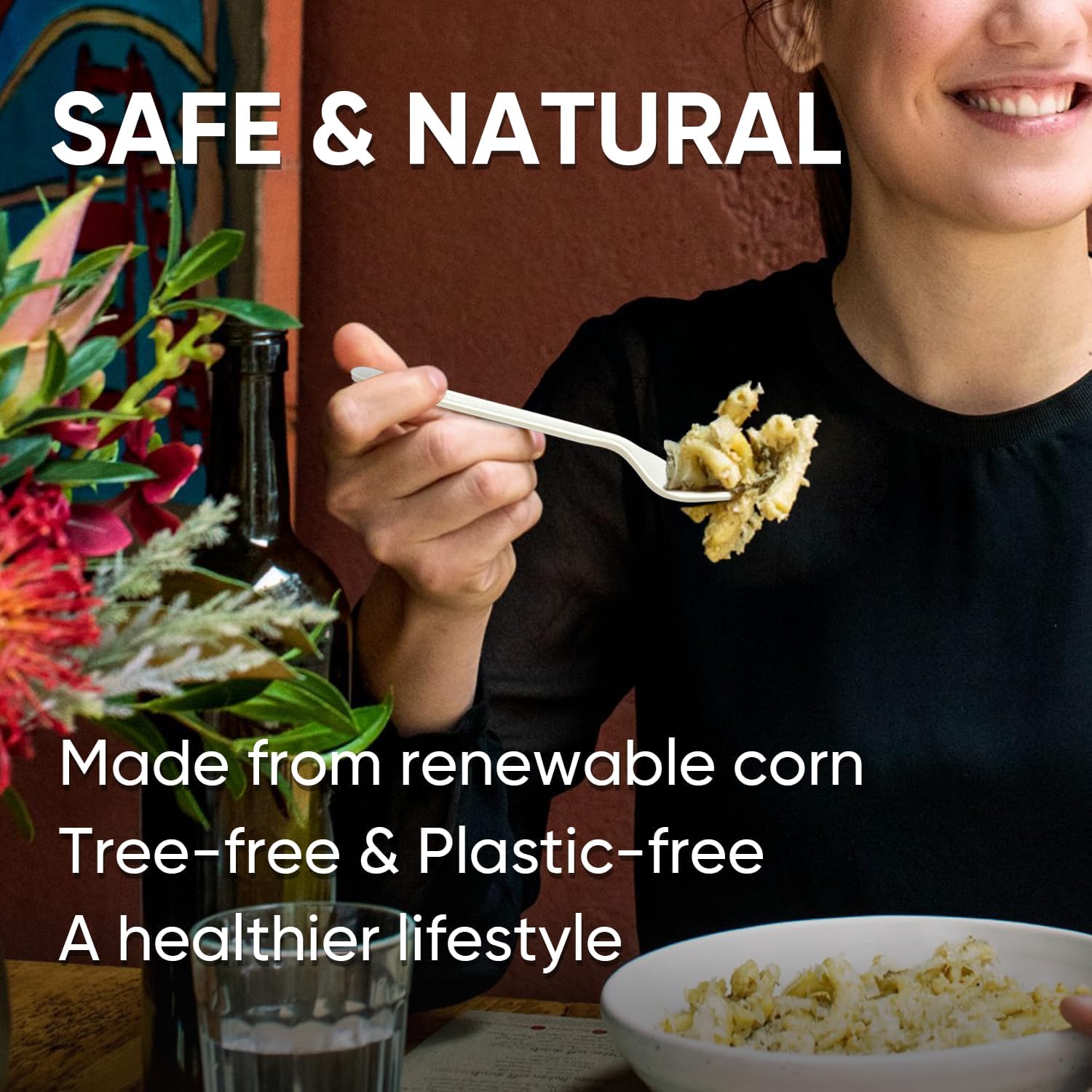 SUYANGECO Compostable Disposable Forks 100 Count Compostable Forks Bulk No Plastic Forks Heavy Duty Biodegradable Forks Eco Friendly for Lounge Party Wedding Picnic Camping