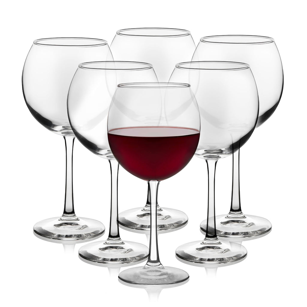 Libbey Vina Glassware Set, Elegant, Balloon-Shaped Red Wine Glasses Set of 6, Long Stem Wine Glasses for Weddings, Birthdays, and Special Occasions