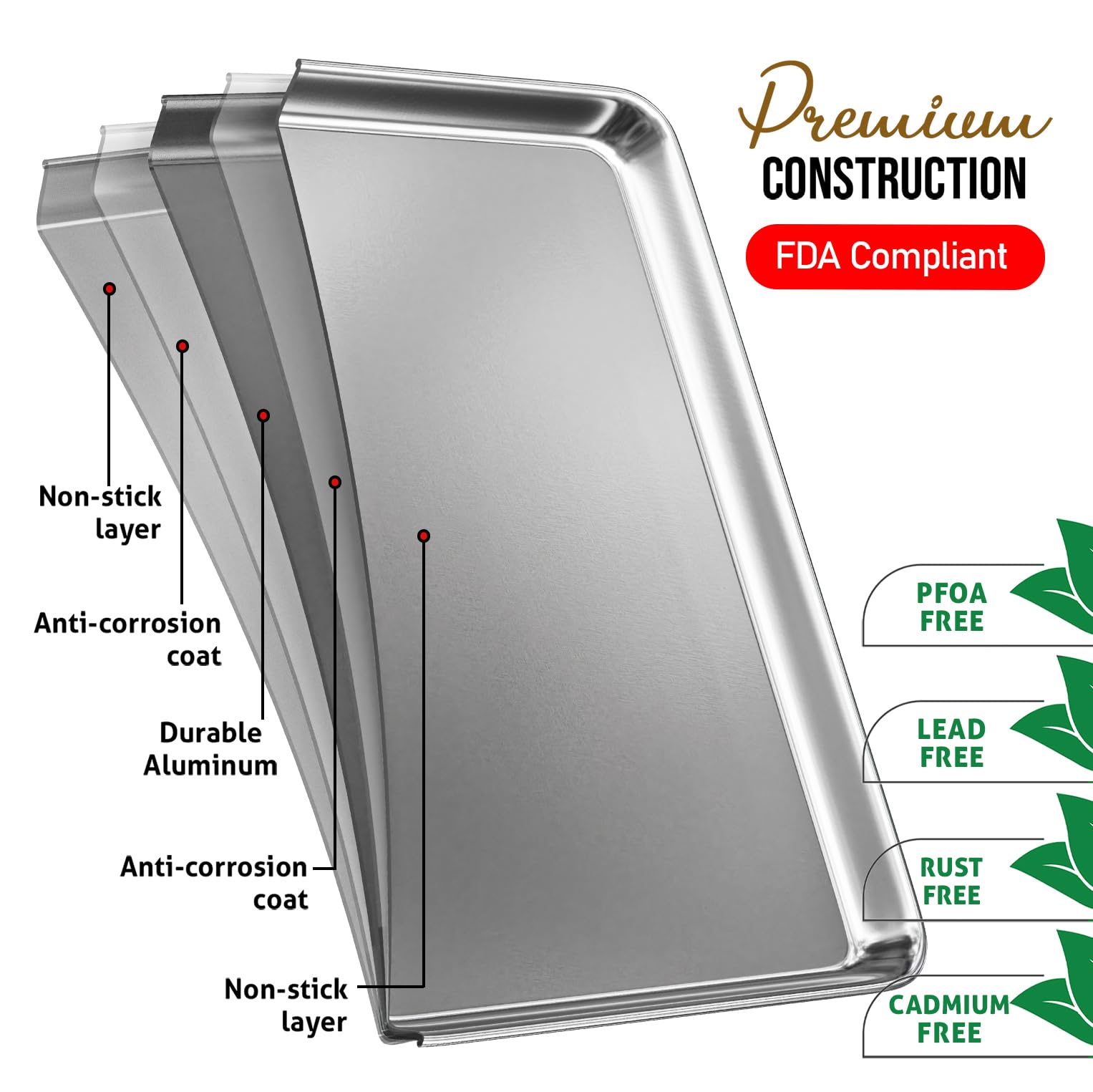 JoyTable Aluminum Baking Sheet Set, 2 Pack Half Sheet Pan, Commercial Quality Cookie Sheets for Baking or Roasting Non-Stick, 18 x 13 Inch Warp Resistant Aluminum Baking Pan