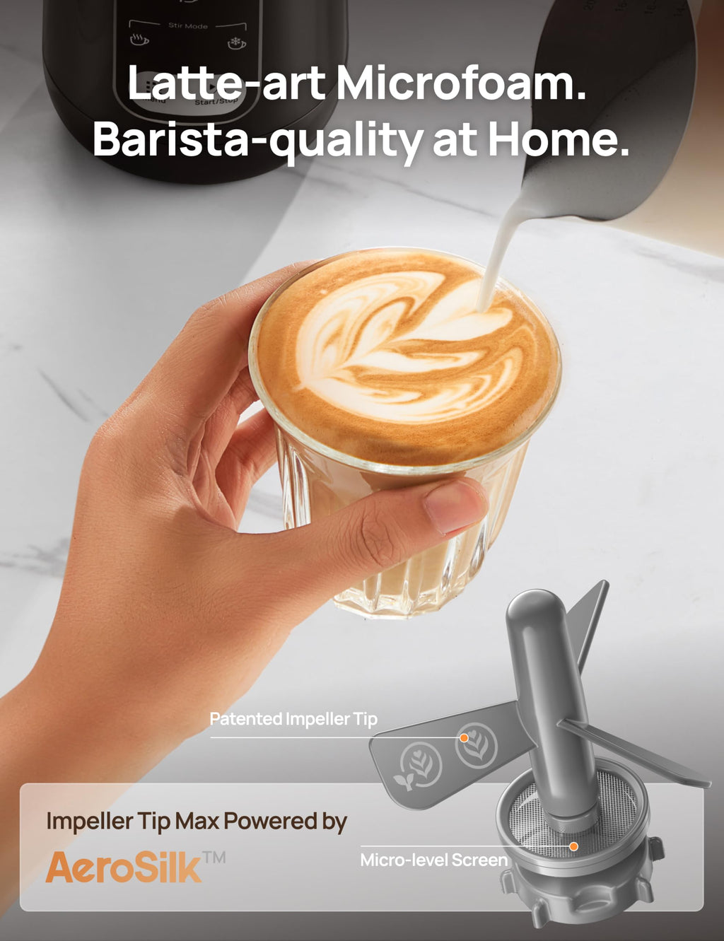 DREO Milk Frother, 8-in-1 Electric Stainless Steel Frother for Latte Art Microfoam and Coffee, 9oz/270ml Warm and Cold Foam Automatic Frothers, LED, Easy to Clean