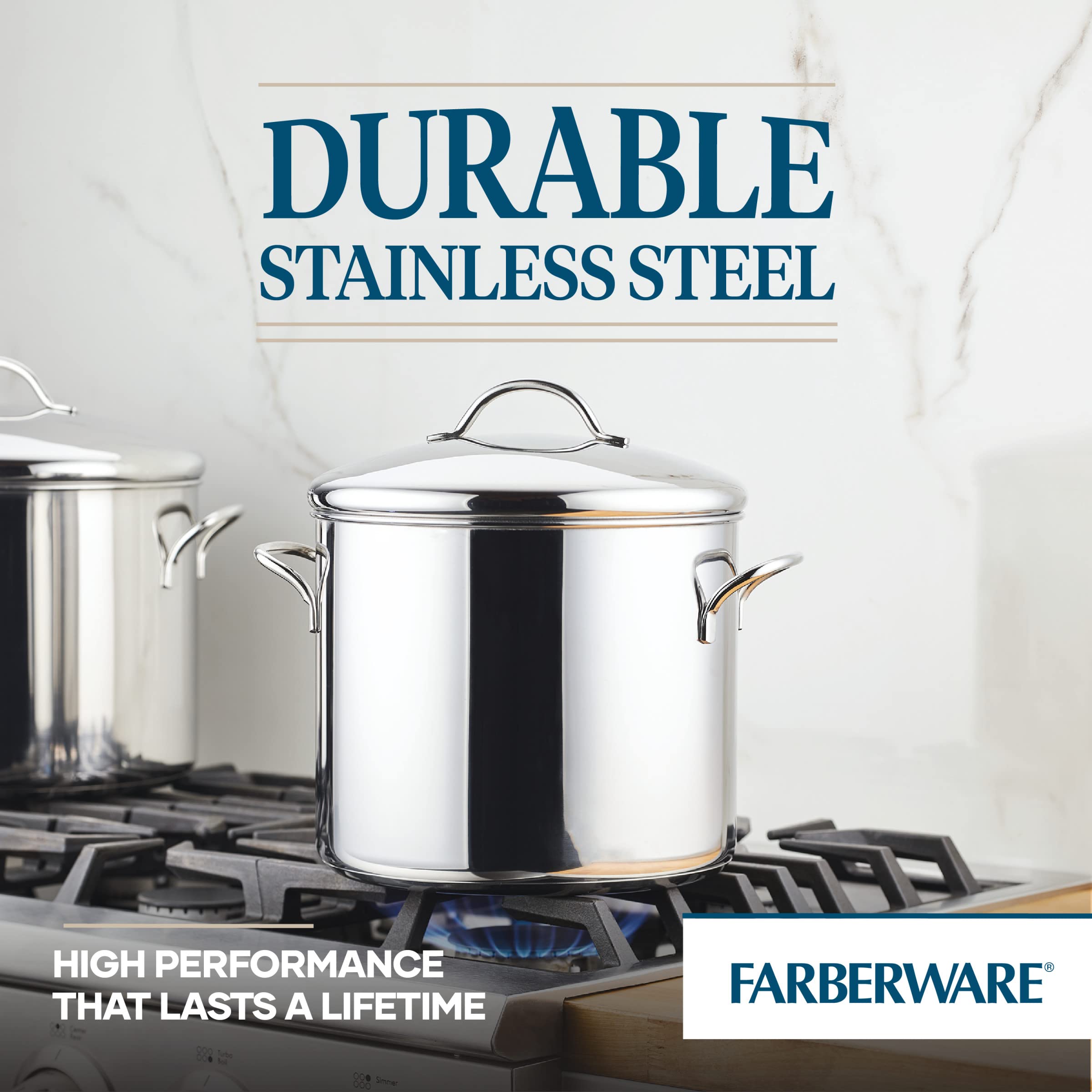 Farberware Classic Series Stainless Steel Induction 12 Quart Stock Pot with Lid, Silver