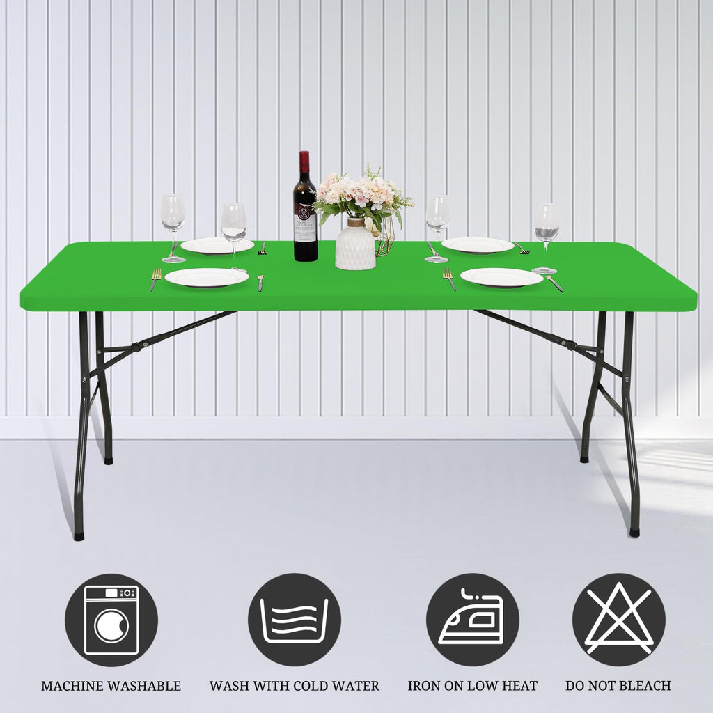 10 Pack Fitted Tablecloth for 8 Foot Rectangle Tables, Green Elastic Outdoor Picnic Table Cover, Washable Stretch Folding Table Cloths 8 ft for Camping Party Patio Kitchen Banquet, 30" W x 96" L