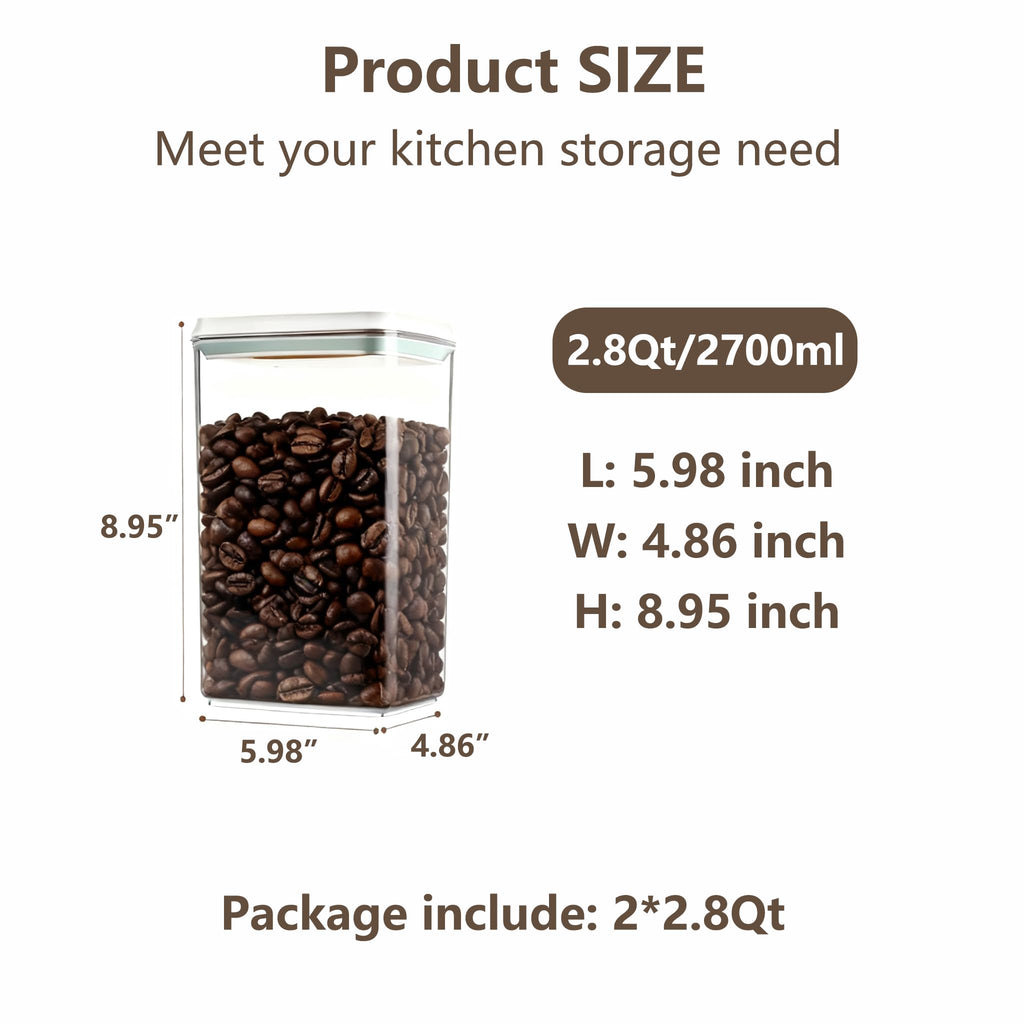 Pop Food Storage Containers Set Large Airtight Food Storage Containers with Pop Lids, Kitchen Pantry Organization and Storage, Cereal, Rice, Flour, Pasta & Snack Container, BPA Free, 2 x 2.8Qt