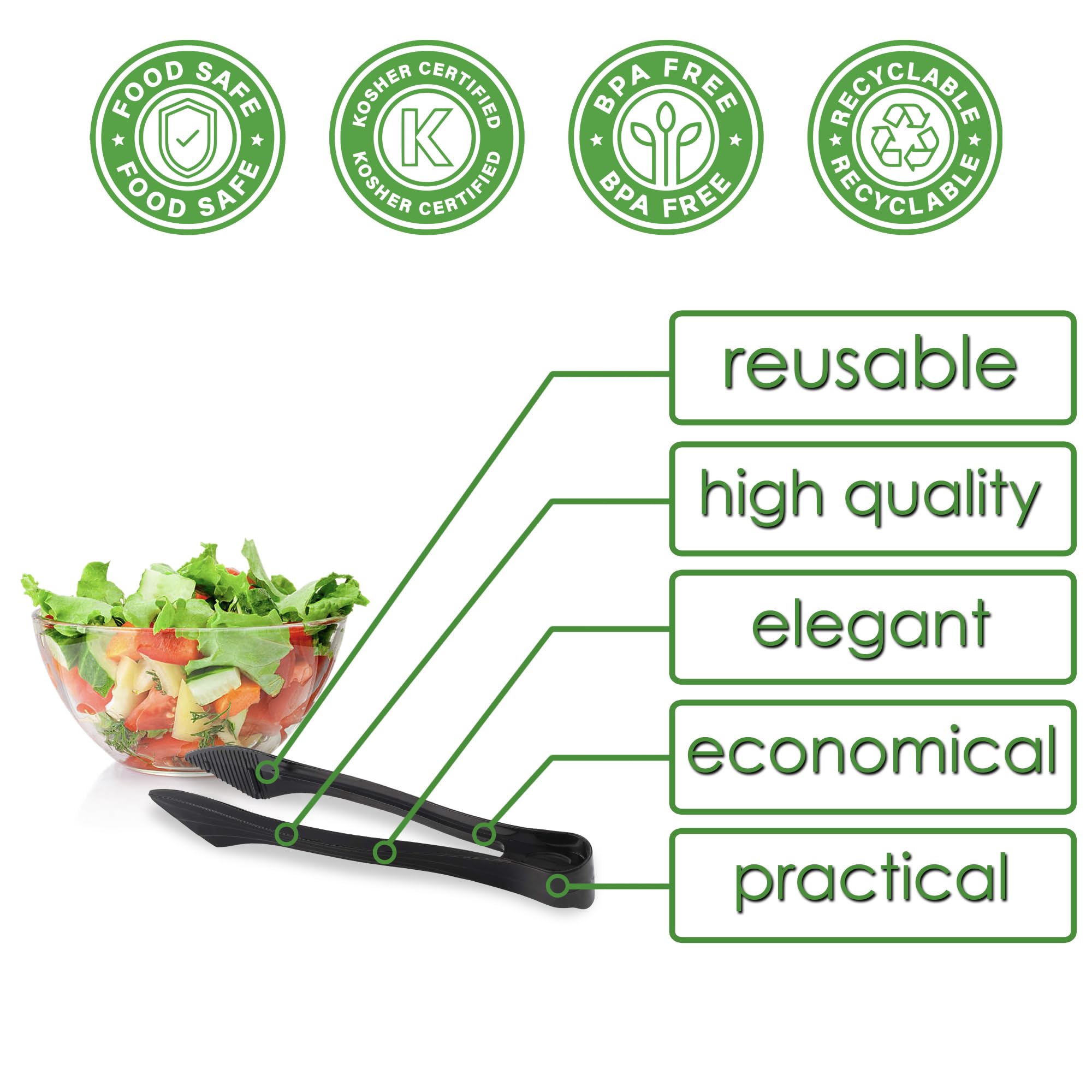 PARTY BARGAINS 8.5″ Black Plastic Serving Tongs 6-Pack – Heavy-Duty Disposable & Reusable Kitchen Tongs for Parties BBQ Buffet Salad Appetizers Catering