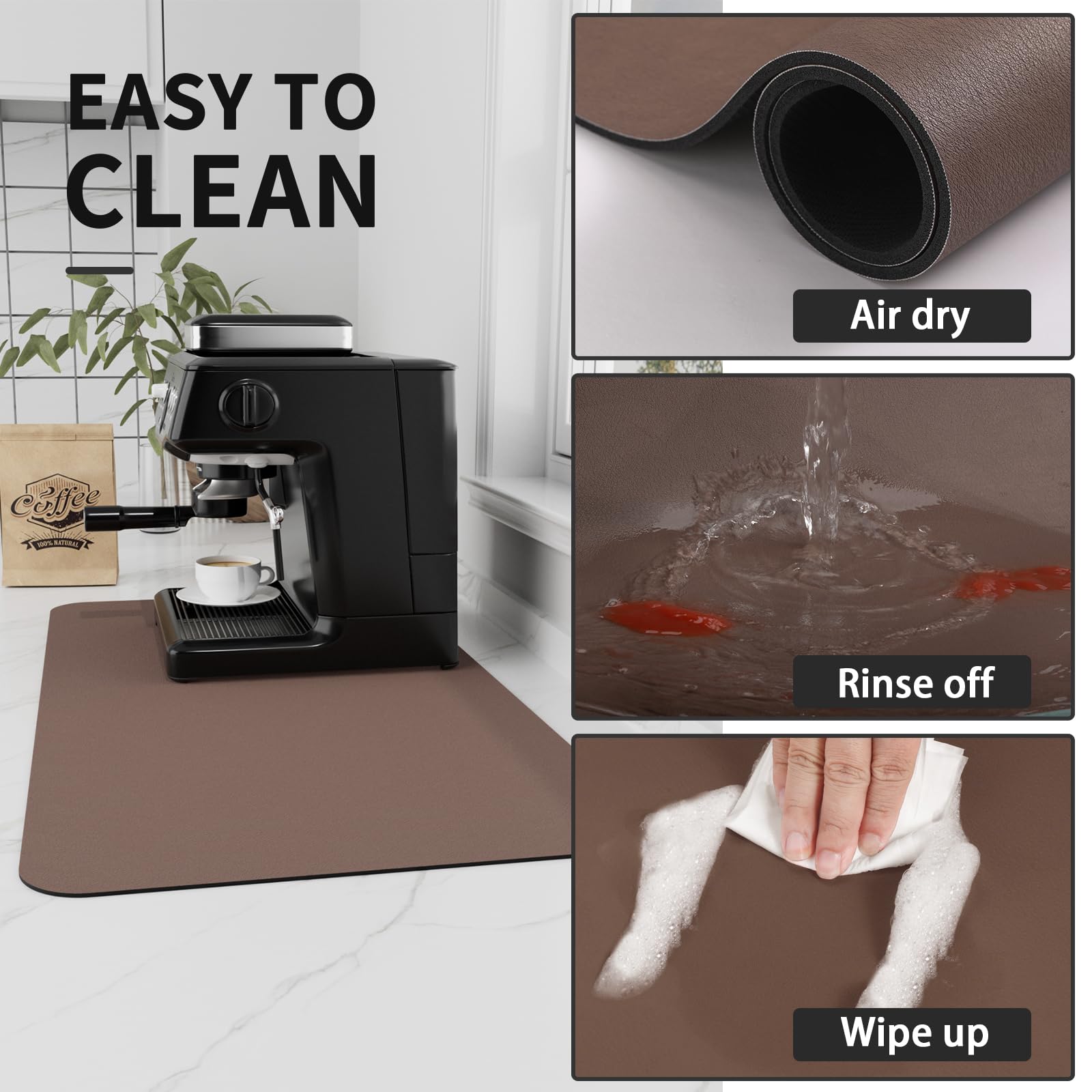 HotLive Coffee Mat - Absorbent Hide Stain Rubber Backed Dish Drying Mat for Kitchen Counter - Bar Mats for Countertops Accessories Fit Under Coffee Maker Espresso Machine