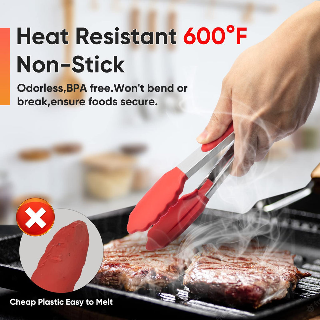 Small Silicone Tongs for Cooking, 3 PCS 7-Inch Mini Serving Tong