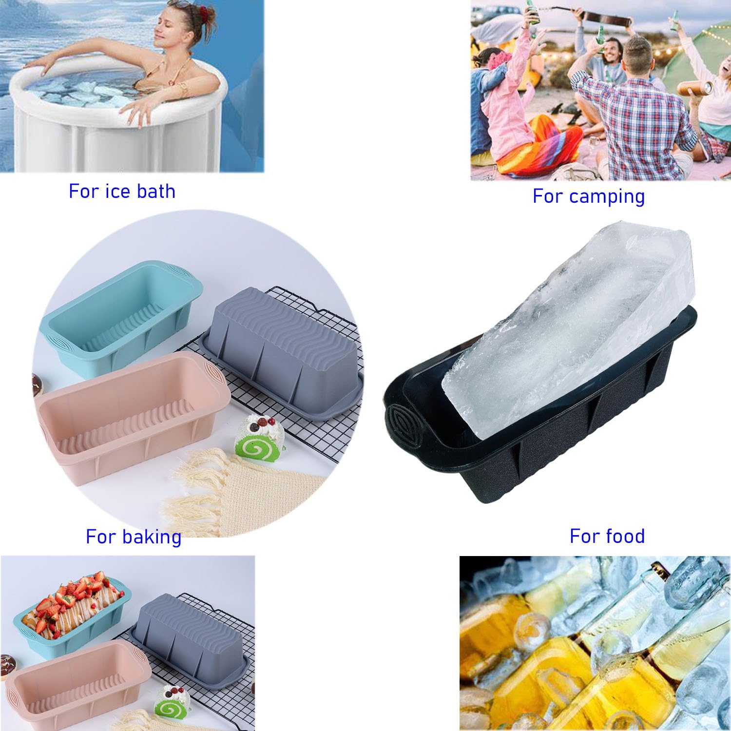 5Pcs Extra Large Ice Block Mold, Silicone Ice Block Molds for Ice Bath Tub, Black Big Ice Cube Molds for Ice Bath, Ice Maker for Cold Plunge or Coolers, Ice Tray Accessories for Ice Bath Chiller