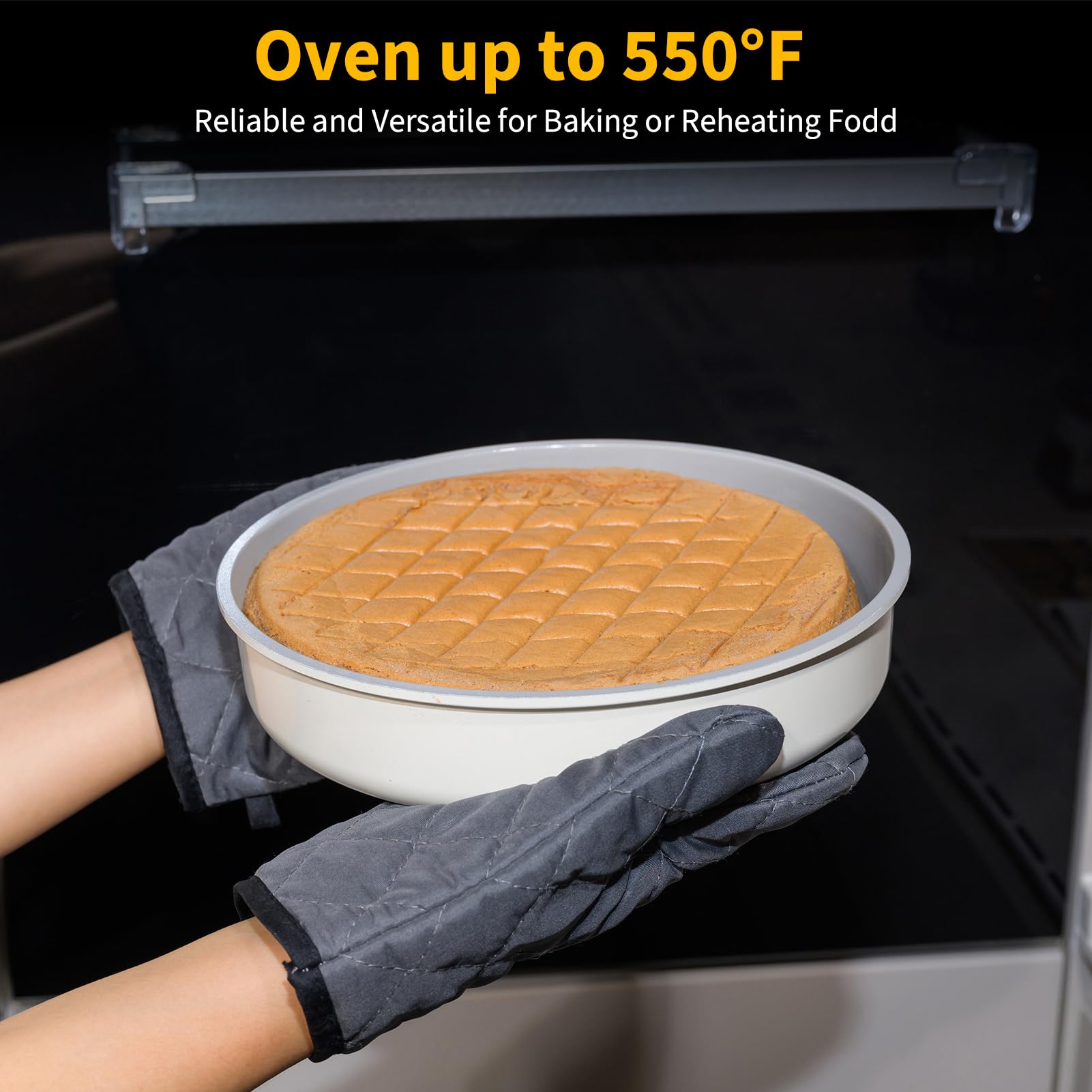 INSETFY 9.5 Inch Round Cake Pan,Cast Aluminum Bakeware Ceramic Nonstick for Cake Baking,Oven and Dishwasher Safe(Beige)