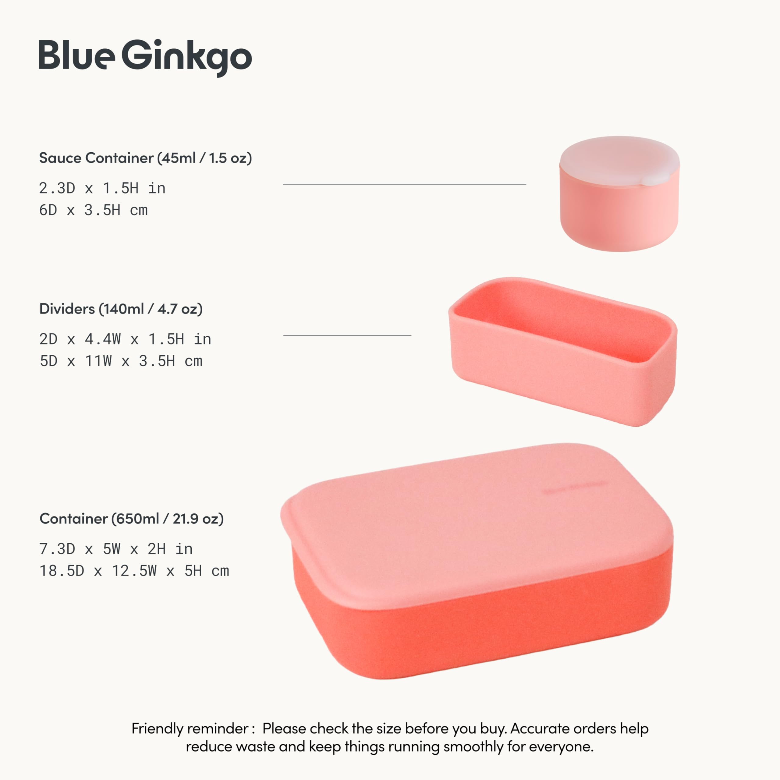 BLUE GINKGO Bento-Style Silicone Lunch Box Set, Coral, Made in Korea