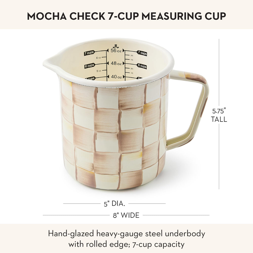 MACKENZIE-CHILDS Enamel Measuring Cup, Brown-and-White Mocha Check