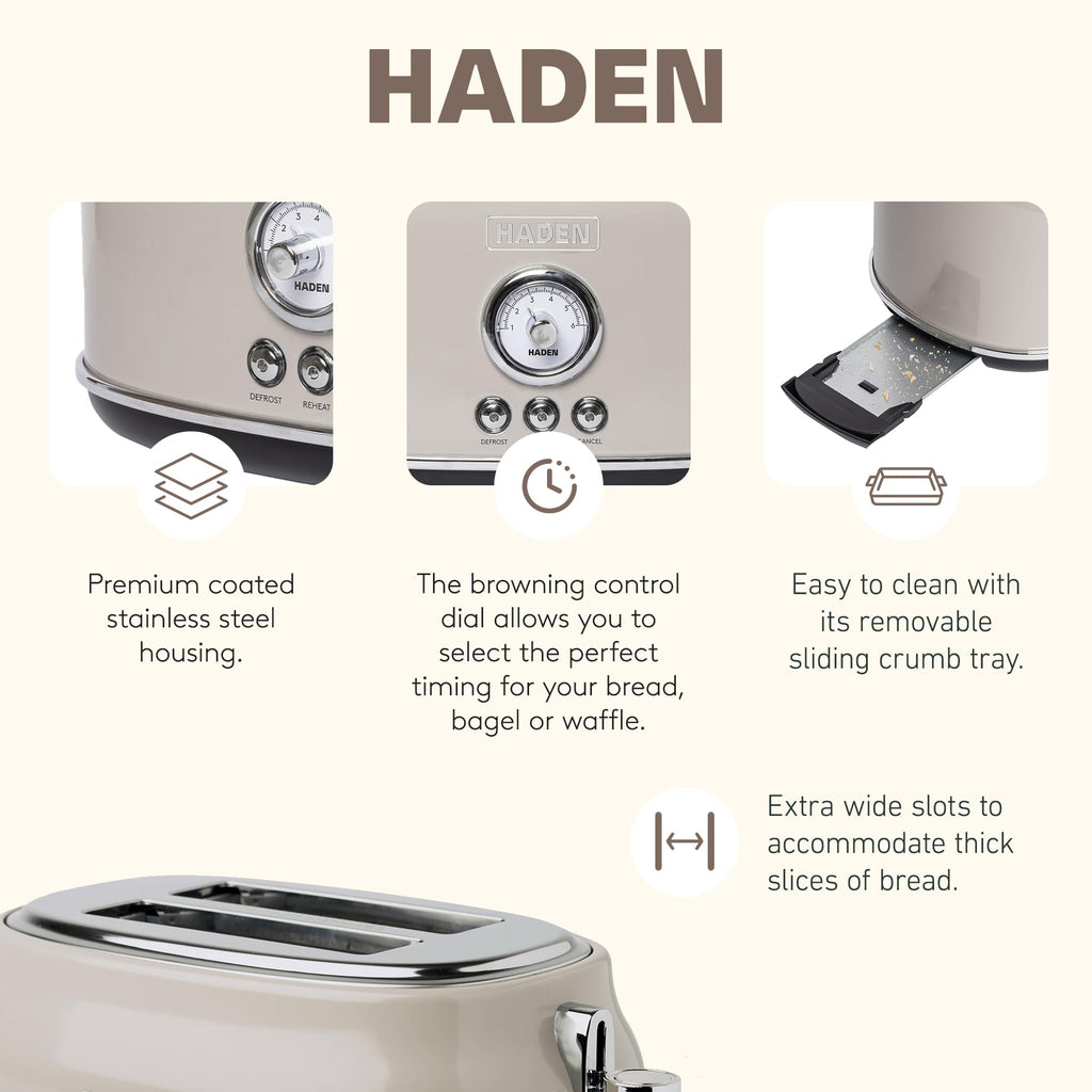 Haden 12 Cup Programmable Drip Coffee Maker Coffee Machine Bundled with Dorset 2 Slice Wide Slot Stainless Steel Toaster, Putty & Chrome
