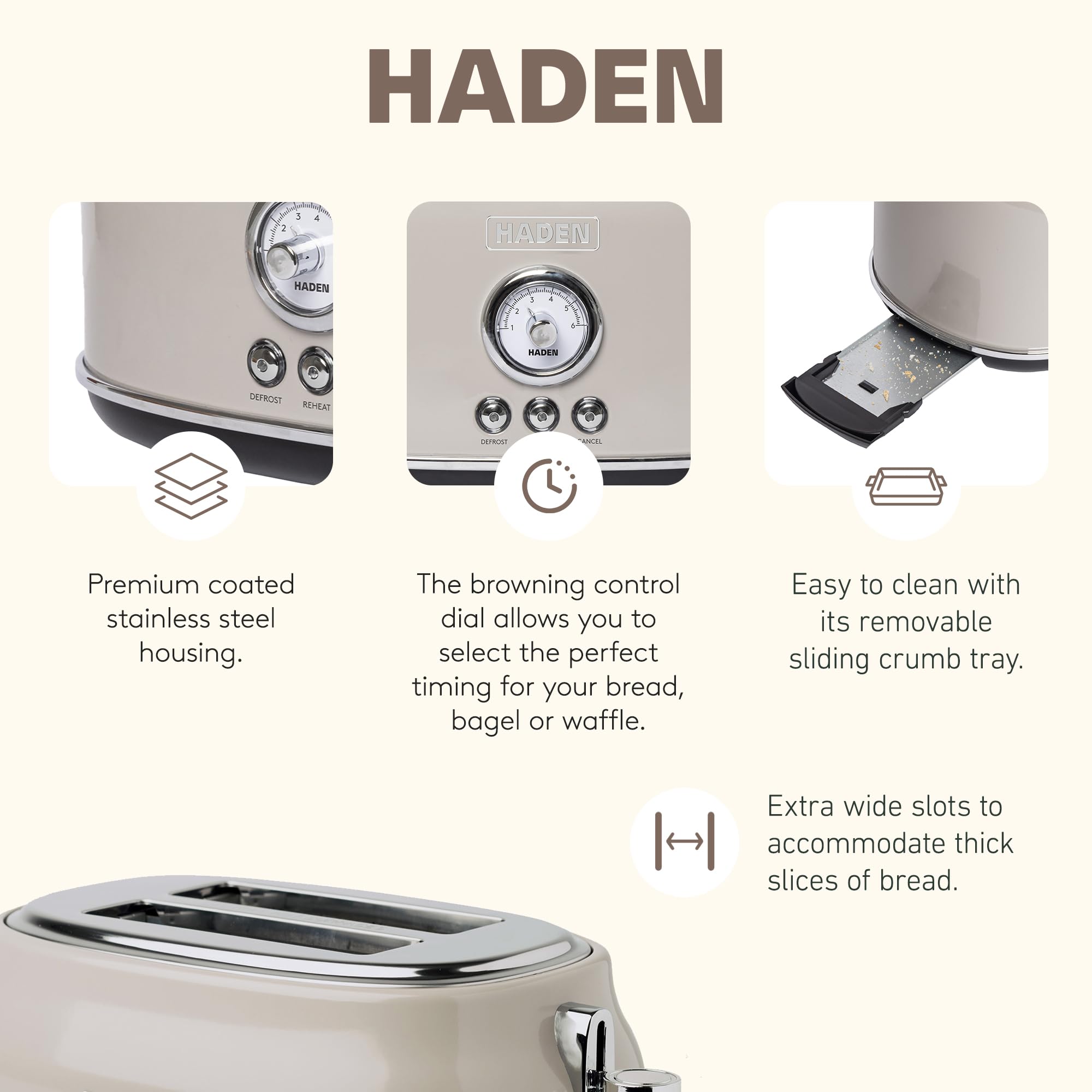 Haden 12 Cup Programmable Drip Coffee Maker Coffee Machine Bundled with Dorset 2 Slice Wide Slot Stainless Steel Toaster, Putty & Chrome