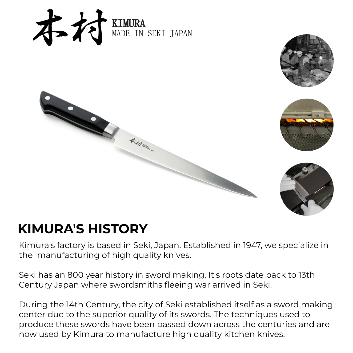 Kimura Slicer Knife, [Made in Japan], 8 inch Professional Chef Knife, Ultra Sharp High Carbon Molybdenum Stainless Steel Kitchen Knives, Chefs Knife with Ergonomic Handle - Japanese Carving Knife