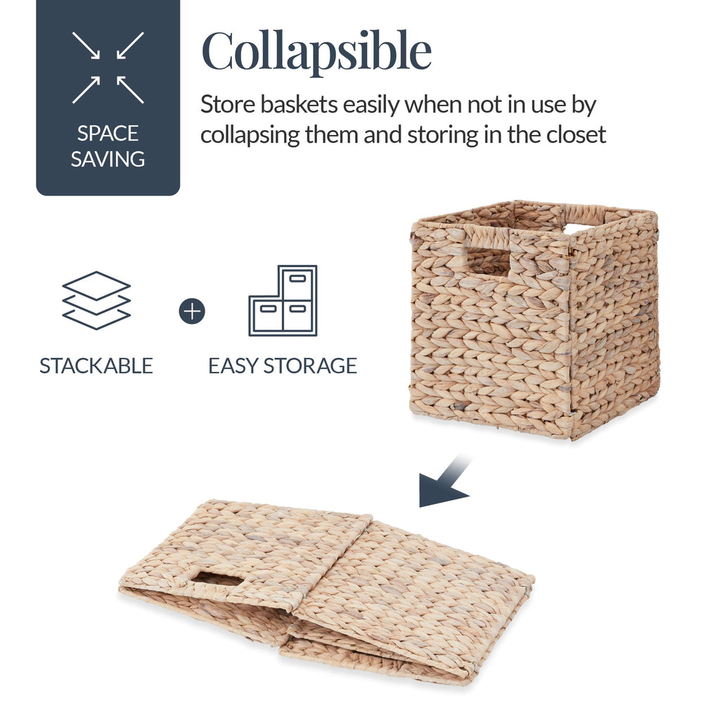 Best Choice Products 12x12in Pack of 5 Cube Storage Baskets, Water Hyacinth Multipurpose Collapsible Organizers, Handwoven Laundry Totes for Laundry, Living Room, Kids Room & Nursery - White