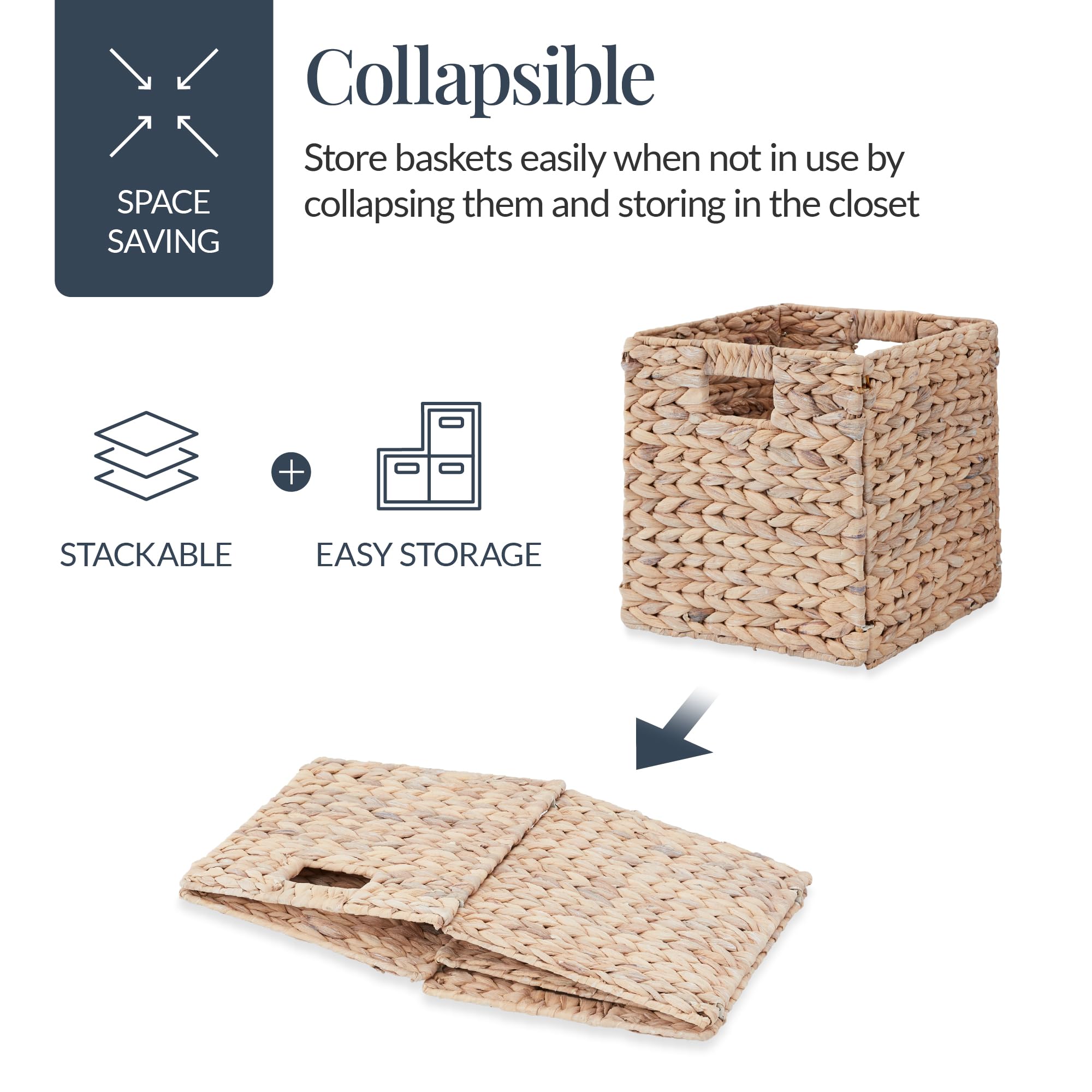 Best Choice Products 12x12in Pack of 5 Cube Storage Baskets, Water Hyacinth Multipurpose Collapsible Organizers, Handwoven Laundry Totes for Laundry, Living Room, Kids Room & Nursery - White