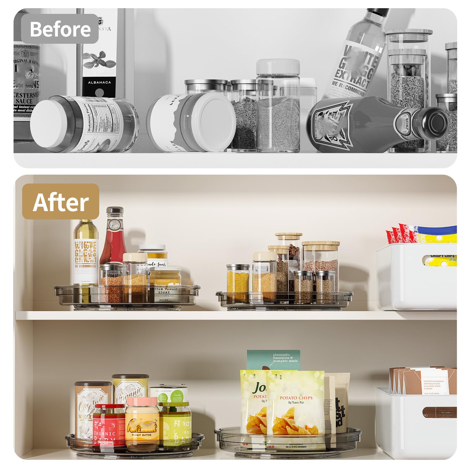 LAMU 3 Pack Lazy Susan Organizer Turntable for Cabinet, Condiment Organizer for Kitchen Pantry Organizers and Storage, Table Top, Fridge, Countertop, Spice Organization, 12'' 10.6'' 9.25'', Grey