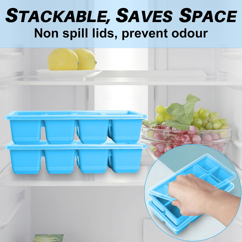 Large Ice Cube Trays with Lid, Jrisbo 2 Pack Stackable Silicone Ice Cube Molds for Freezer, Easy Release 16 Big Square Ice Trays for Whisky Cocktails (Pure Gray)