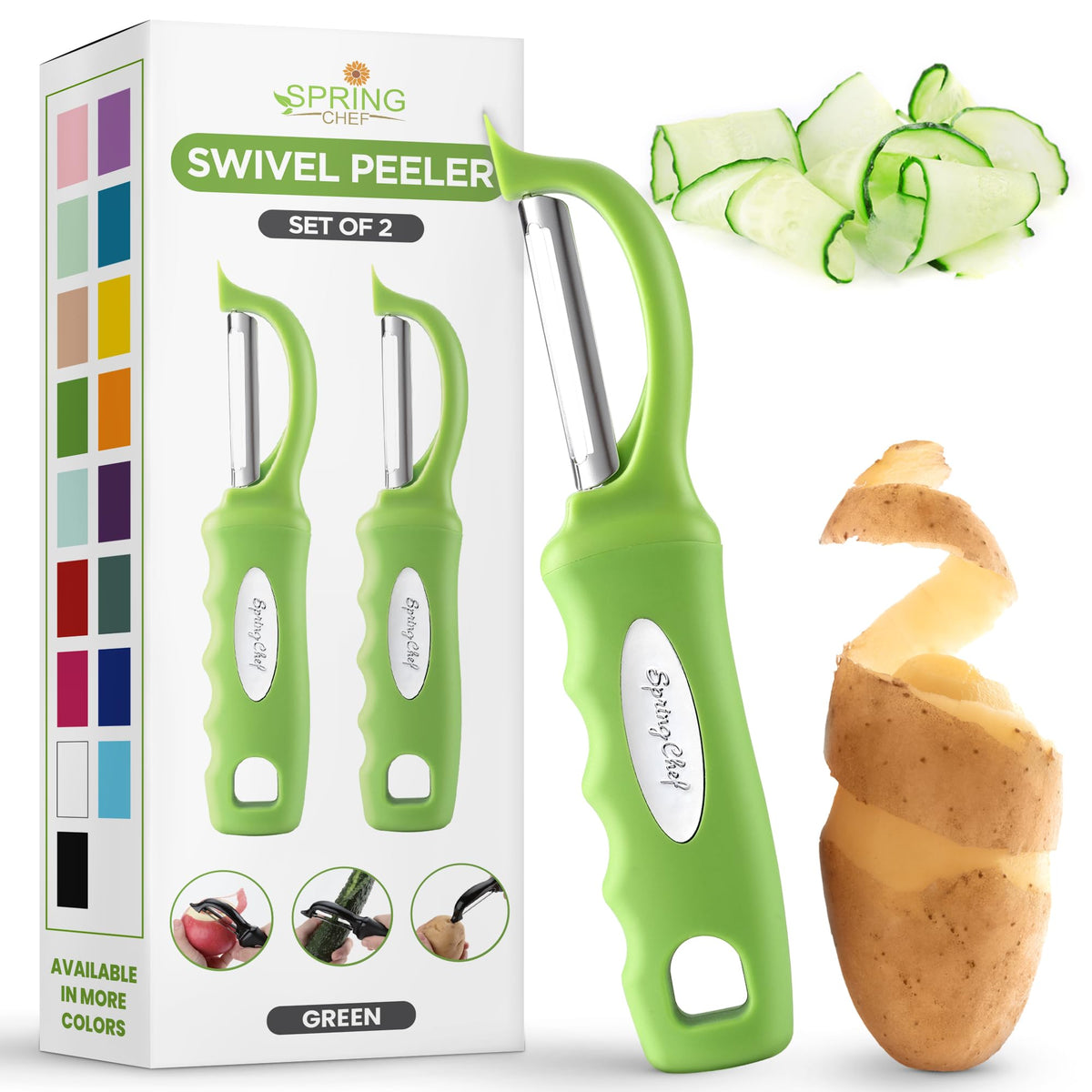 Spring Chef Original Swivel Vegetable Peeler with Soft Grip Handle, Black