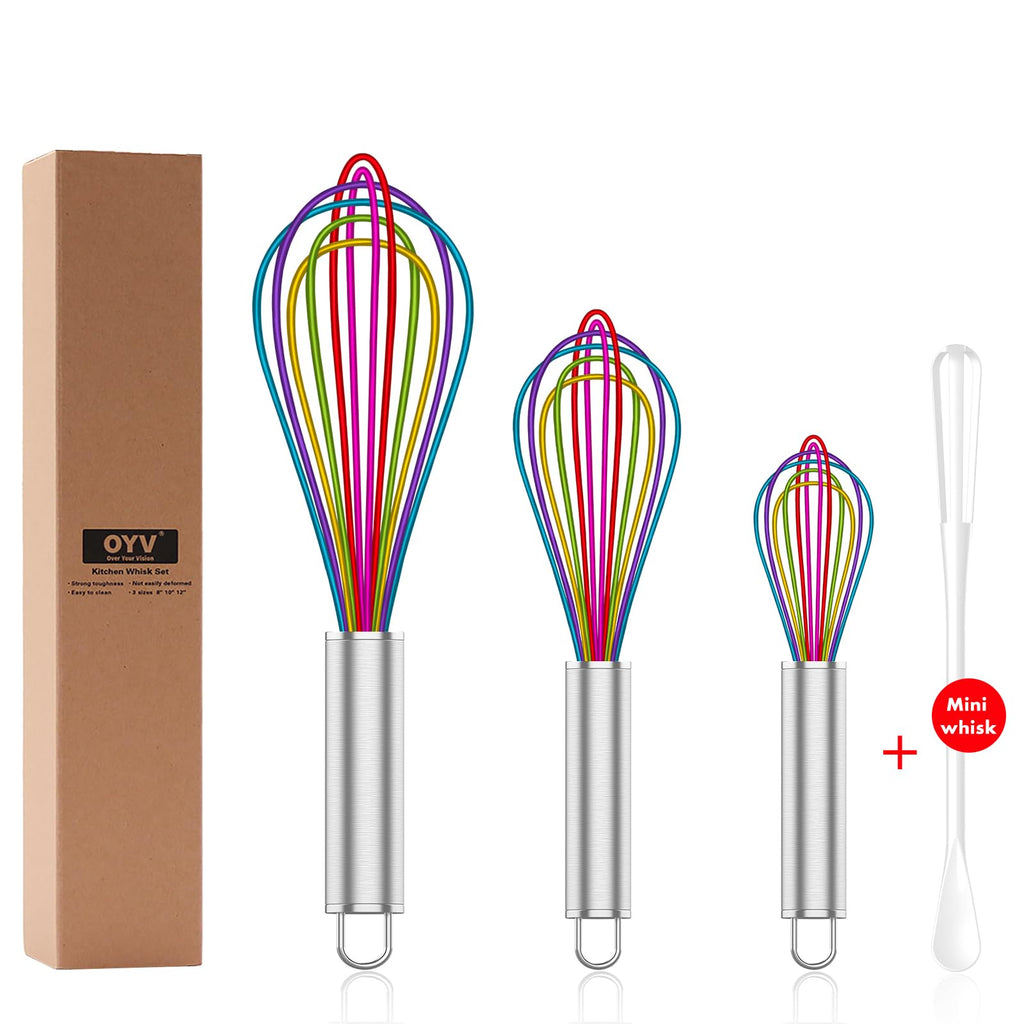 OYV White Silicone Whisk Set of 3, 8/10/12 Inch, Non-Scratch