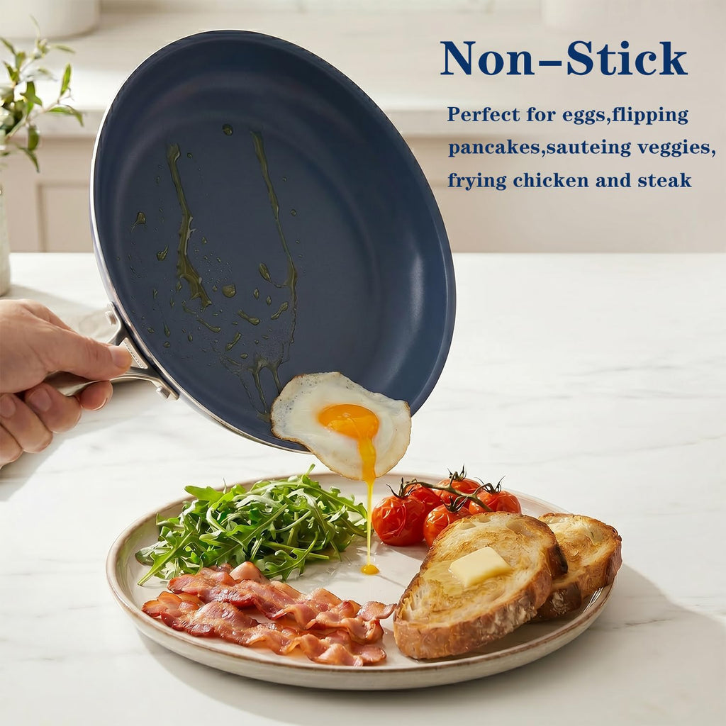 Ephaclad 8 Inch Ceramic Frying Pan Skillet, Stainless Steel Nonstick Egg Pan, PTFE PFAS PFOA Free, Induction Compatible, Oven Safe, Hand Wash Recommended for Longer Coating Life