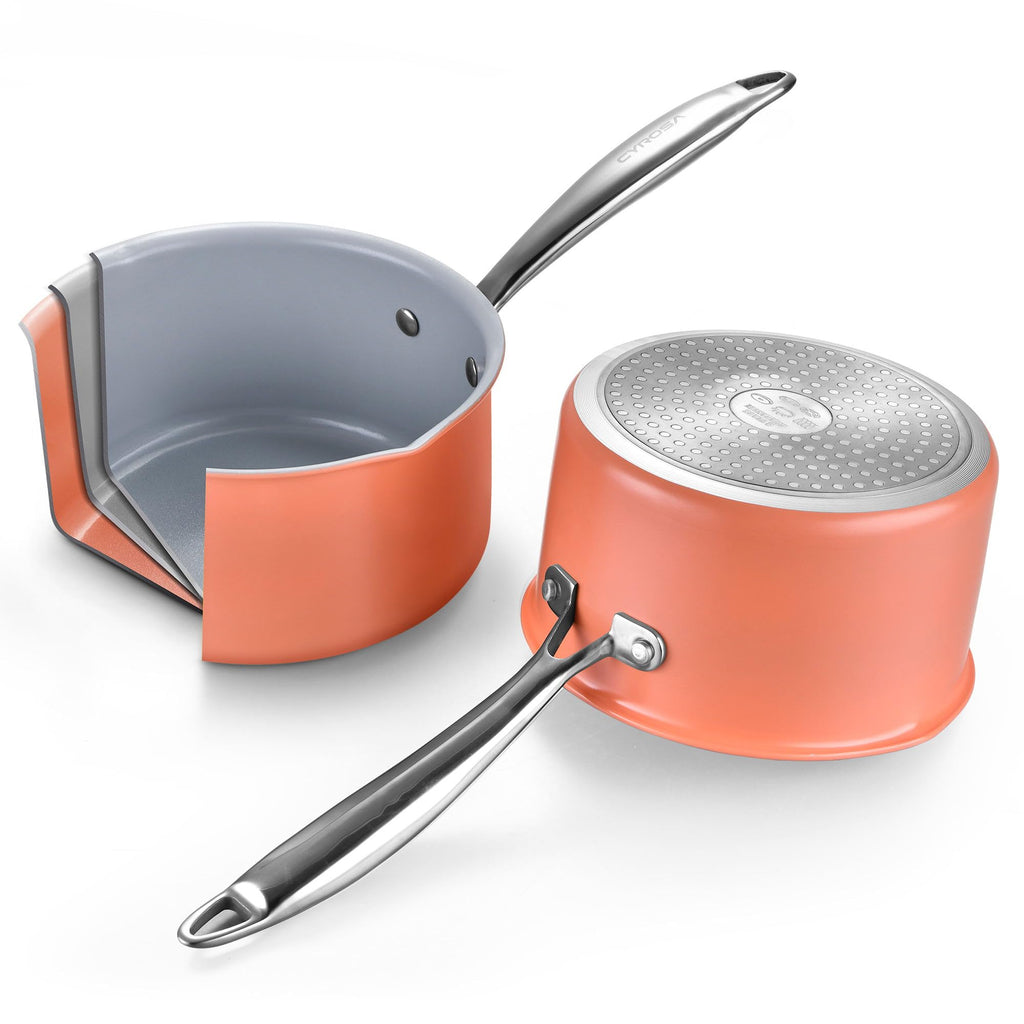 Fracoda 3.0 Quart Stainless Steel Pot Saucepan with Glass Strainer Lid, Sauce Pot with Two Side Spouts, Induction Cooking Pot, Multipurpose Sauce Pan with Lid for Cooking