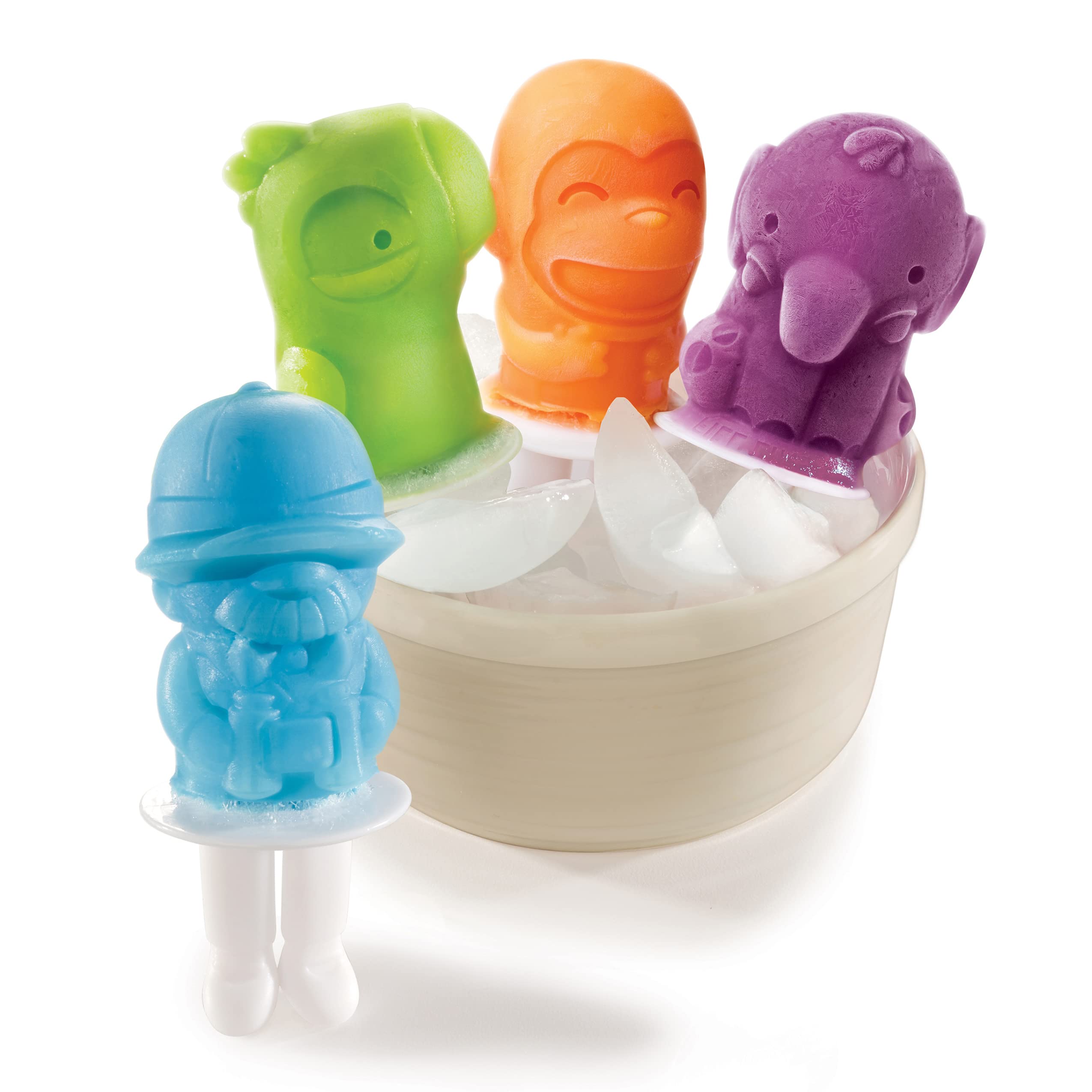 Zoku Safari Pop Molds, 4 Different Easy-release Silicone Popsicle Molds in One Tray, Fun Jungle-inspired Designs, BPA-free