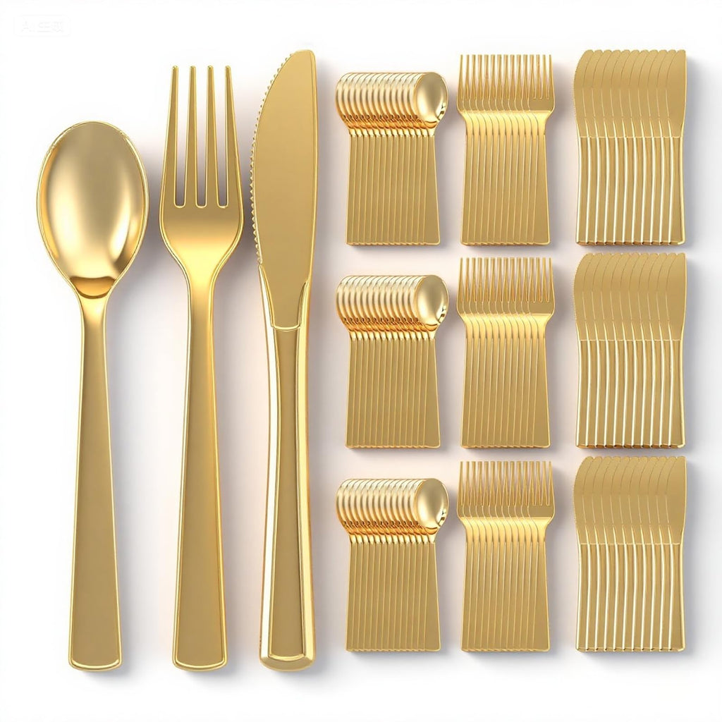 EI 360pcs White Plastic Silverware,Plastic Silverware Heavy Duty,Disposable Plastic Cutlery,Plastic Utensil Sets,Fancy Plastic Silverware include 120pcs Forks,120pcs Spoons and 120pcs Knives for Party