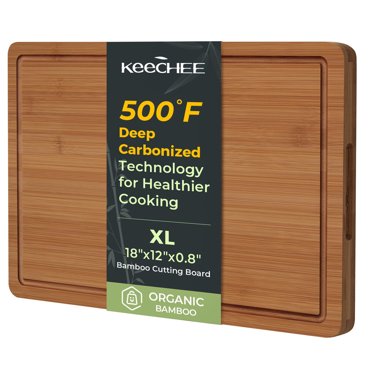 Keechee Charcuterie Board Carbonized Bamboo XL With Built-In Handles & Deep Juice Groove For Gourmet Chefs – XL (18x12) – Ideal For Meat & Cheese