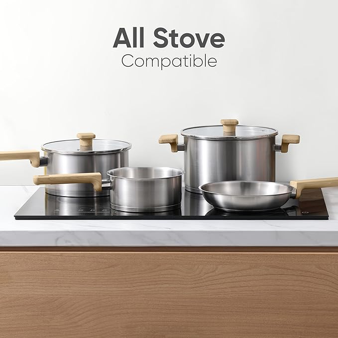 CAROTE Stainless Steel Stock Pot - 5.5 Quart Heavy Duty Induction Cooking Pot with Visible Lid for Pasta, Soup, Spaghetti, Bottom Big Stockpot, Deep Cookware for Canning, Boiling, Simmer