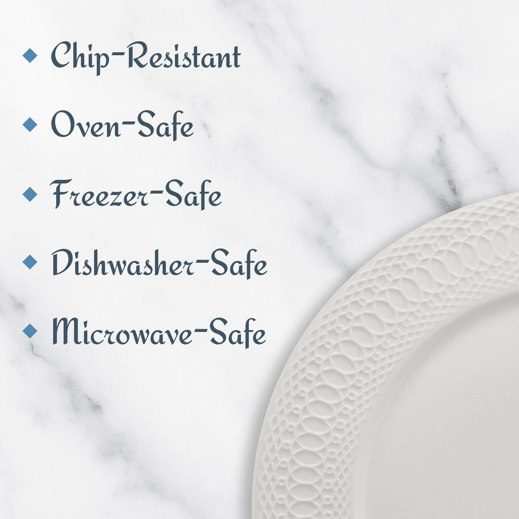 Mikasa Levi 40 Piece Bone China Dinnerware Set, Embossed Plates Bowls, Chip-Resistant, Lightweight, Elegant and Durable, Service for 8, White