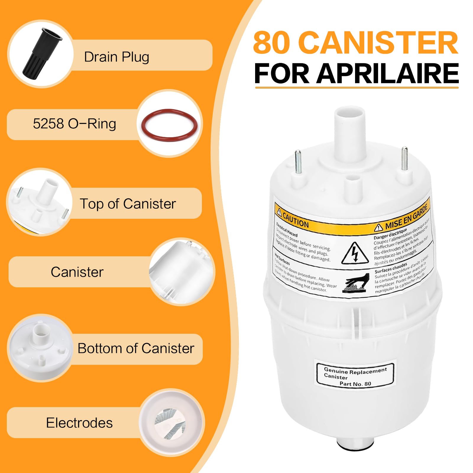 Alinwirsy Upgrade 80 Steam Canister for Aprilaire Steam Humidifier Models 800, 801, 865, 866, 80 Replacement Canister OEM Substitute for Aprilaire Canister, 1 Pack
