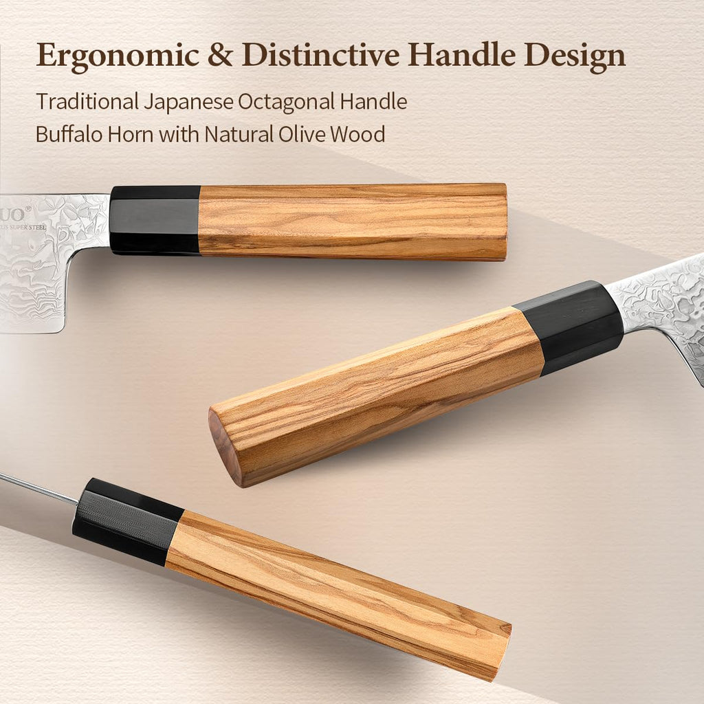 XINZUO 5 Pieces Kitchen Knife Set without Block, Hand Forged 67 Layers Damascus Steel Professional Chef Knife Set,Ultra Sharp,Olive Wood Octagonal Handle