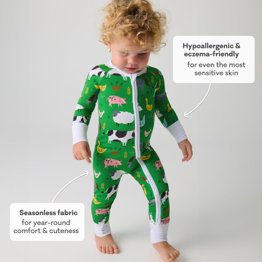 Little Sleepies Baby Pajamas, Green Farm Animals, Preemie