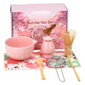Matcha Whisk Set, Ceramic Matcha Set Includes Matcha Bowl, Bamboo Matcha Whisk and Holder, Bamboo Scoop, Scoop Holder, matcha sifter and Tea Towel - Matcha Kit for Matcha Lovers (Pink)