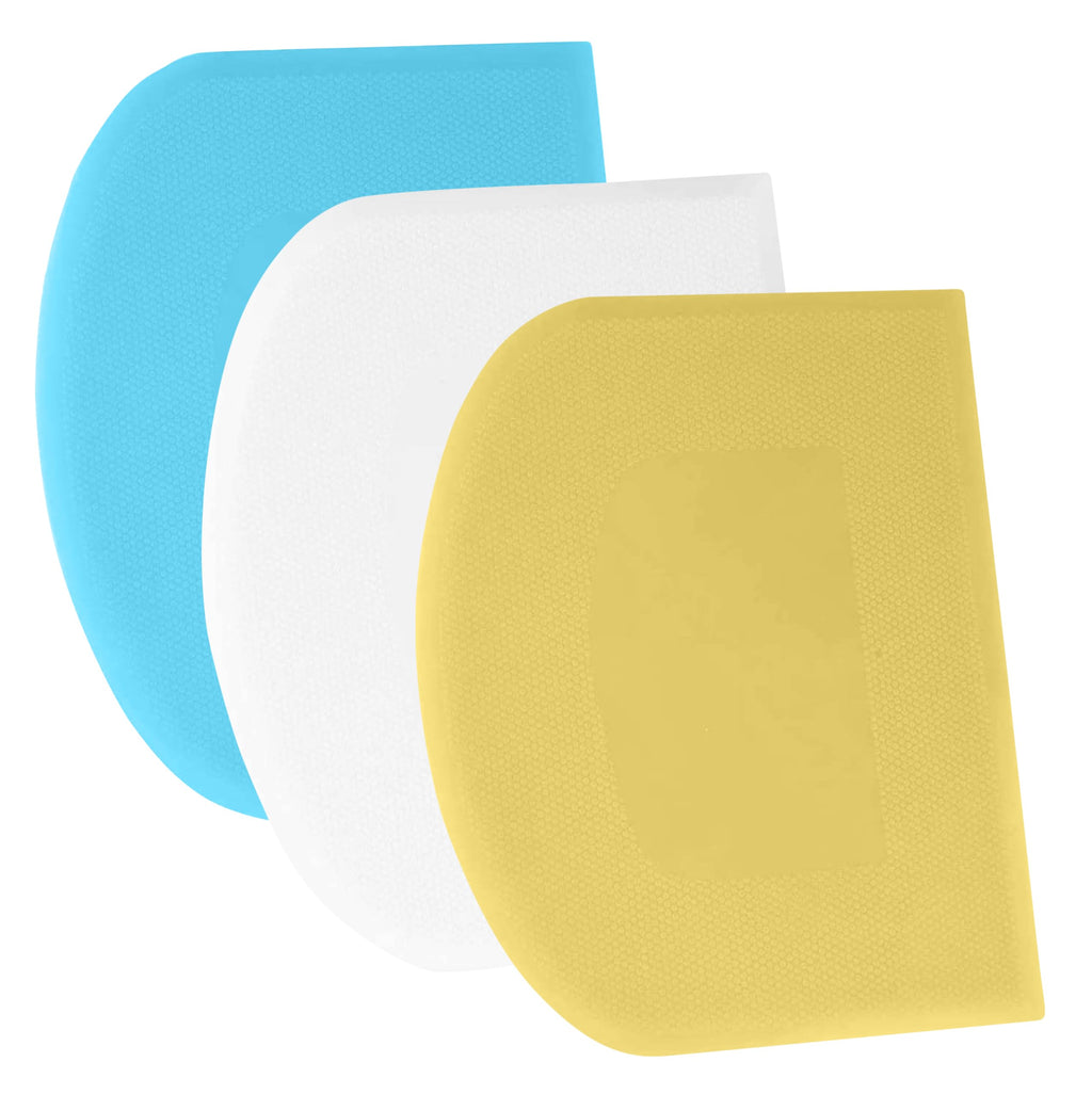 SURDOCA Dough Scraper Bench Scraper - 3P 4.7x3.7" Plastic Flexible Bowl Scraper, Sharp Edge & Angles Cake Scraper. Non-Slip Bakeware Decorating Tools Sculpting & Modeling Tools - Yellow+White+Blue