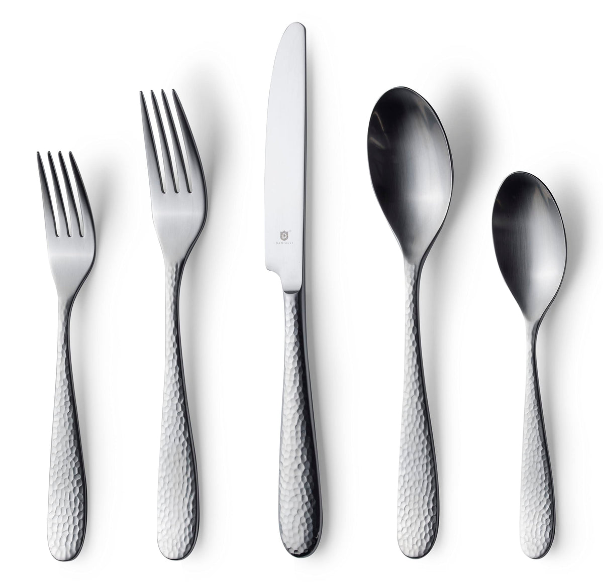 Danialli Matte Silverware Set, 18/10 Stainless Steel Satin Flatware, Modern Brushed Finish Cutlery, Dishwasher Safe & Durable, Built to Last (40-Piece, Marettimo)