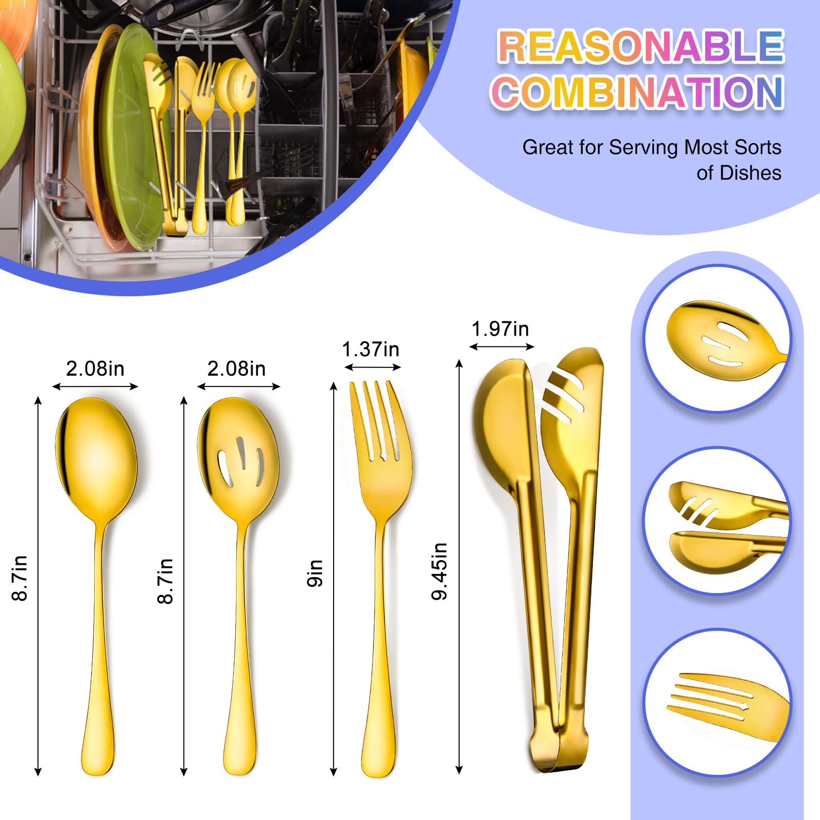 Patelai 15 Pieces Gold Serving Utensil Set, Stainless Steel Buffet