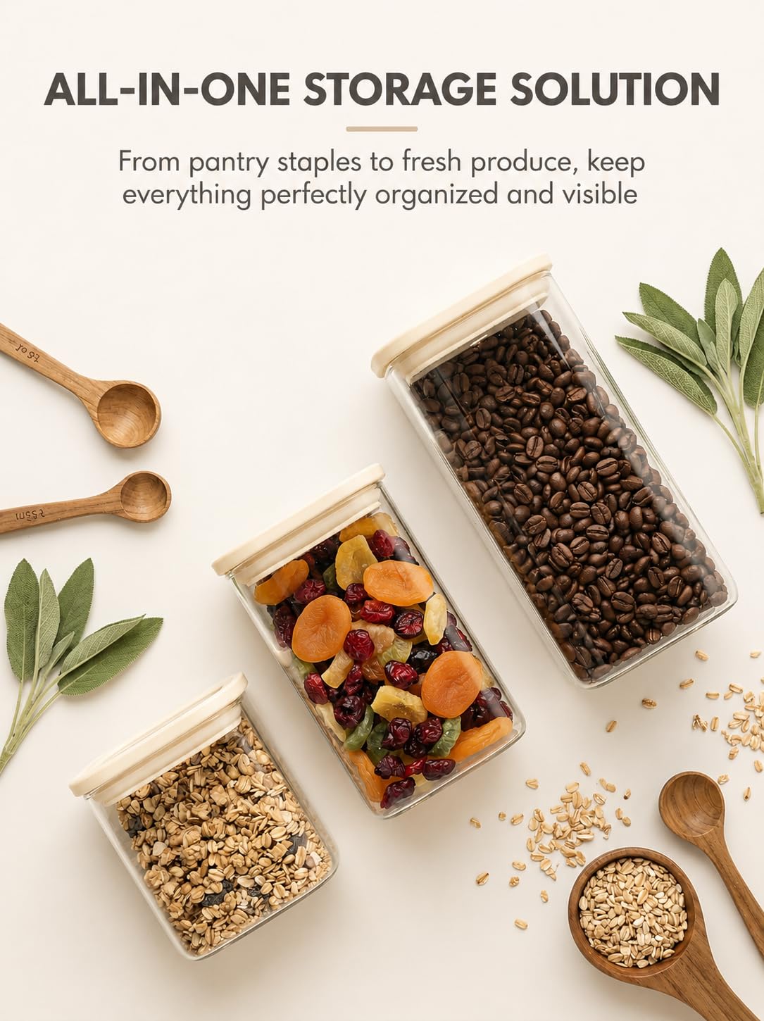CozNido Square Glass Pantry Storage Containers with Glass Lids 4pcs 40fl.oz