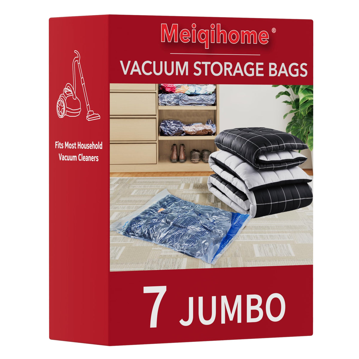Vacuum Storage Bags, Small Space Saver Sealer Bags, Airtight Compression Bags for Clothes, Pillows, Comforters, Blankets, Beddings, Pack of 10