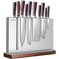 Magnetic Knife Holder, Stainless Steel Magnetic Knife Block without Knives, Strong Double Sided Magnet Knife Storage Strip with Wood Base for Kitchen Counter-Silver