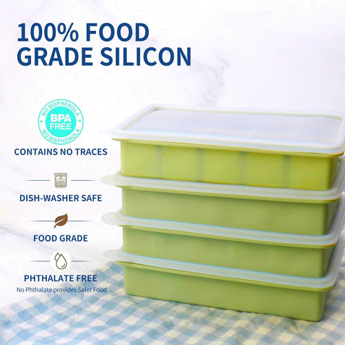 2 Tbsp Silicone Freezer Molds - Perfect for Storing Garlic, Herbs, Ginger, Pesto, Tomato Paste, Lemon Juice, Purees and More - Silicone Food Freezer Tray (Green 4 Pack)