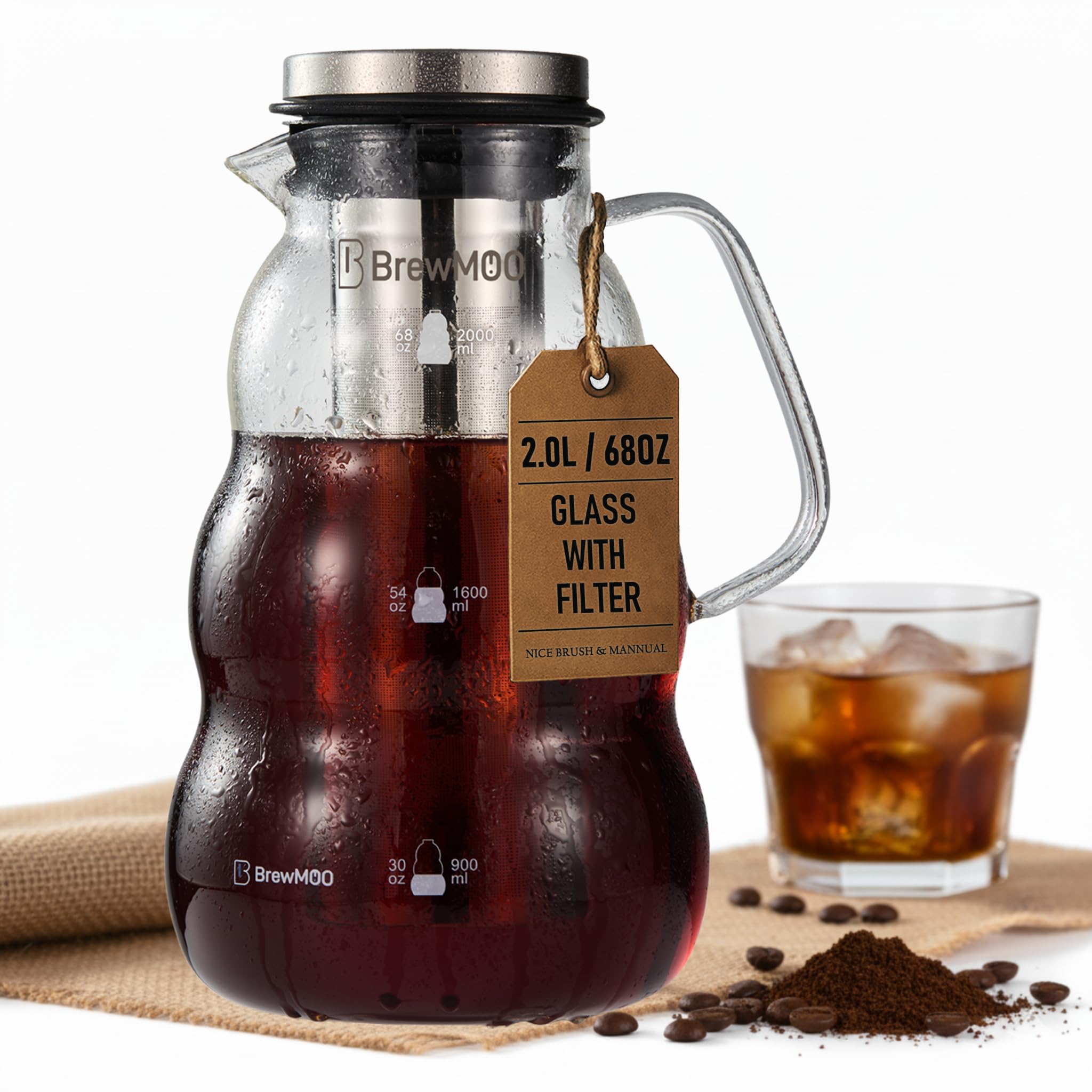 BrewMOO Sleek Wave 2.0 L/68 oz Cold Brew Coffee Maker Pitcher