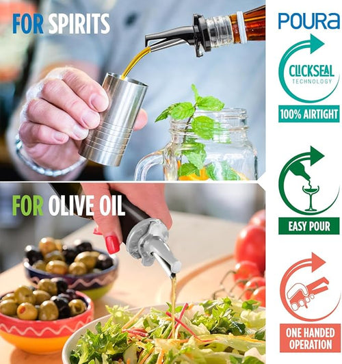 3-in-1 Airtight Liquor Bottle Pourers & Olive Oil Spouts with Built-in Caps