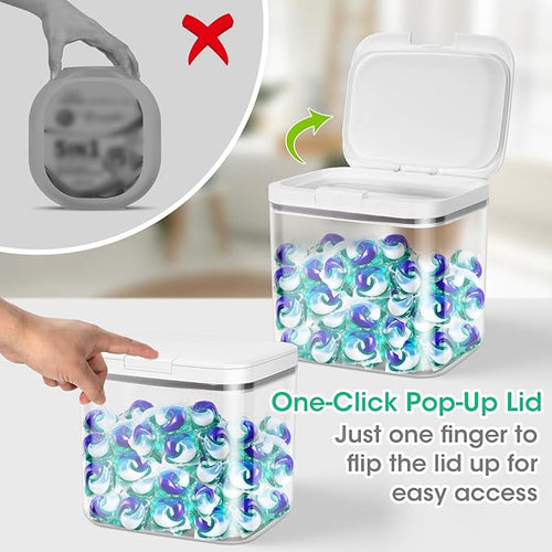 2 Pack Laundry Pods Container with One-Click Pop-up Lid 95 oz + 68 oz