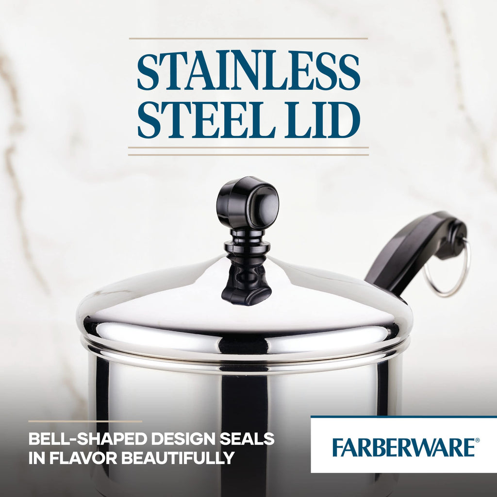 Farberware Classic Series Stainless Steel Sauce Pan with Lid, 1-Quart, Sauce Pans, Silver