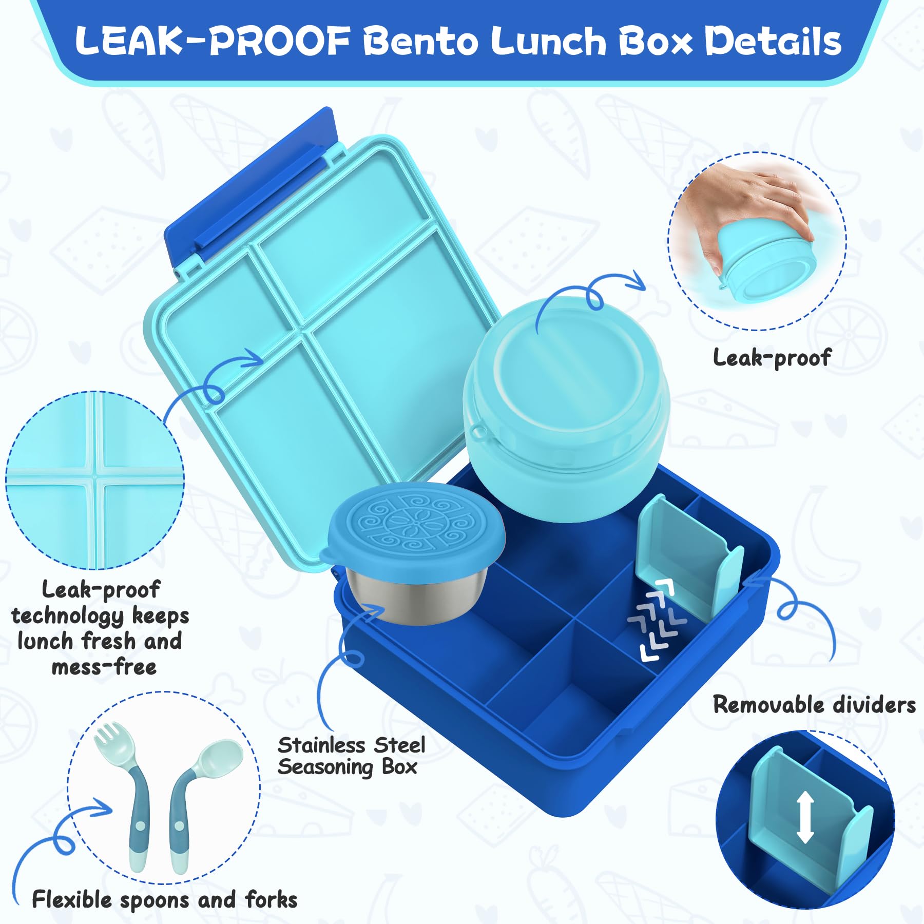 Aimsnk Kids Lunch Box with Thermo Insulated Lunch Bag for School, Blue