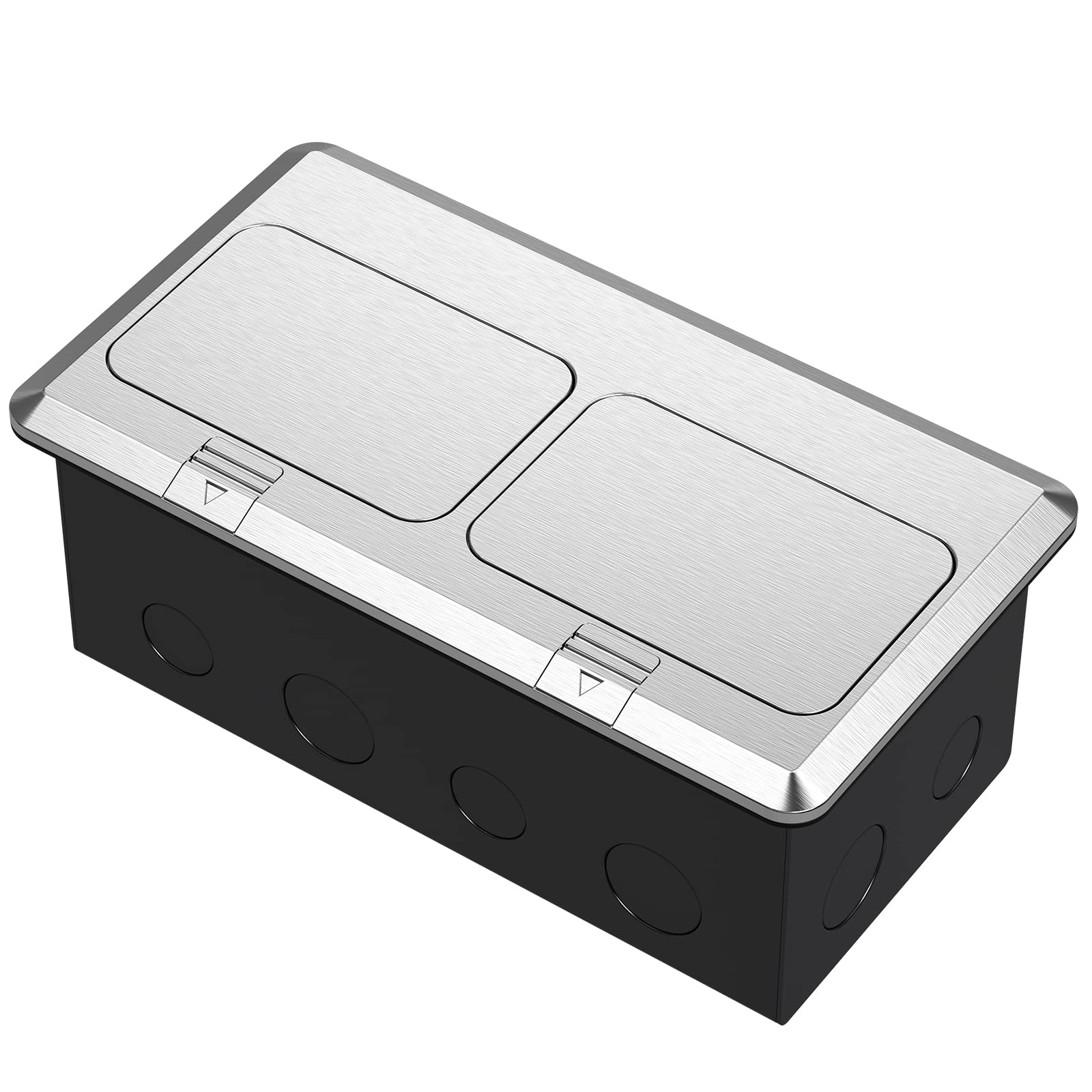 KYHSHJ Dual Pop-Up Floor Electrical Outlet Box Kit，20 Amp Stainless Steel GFCI TR Receptacle Outlet，3-Port RJ45 Datacom Receptacle，Silver