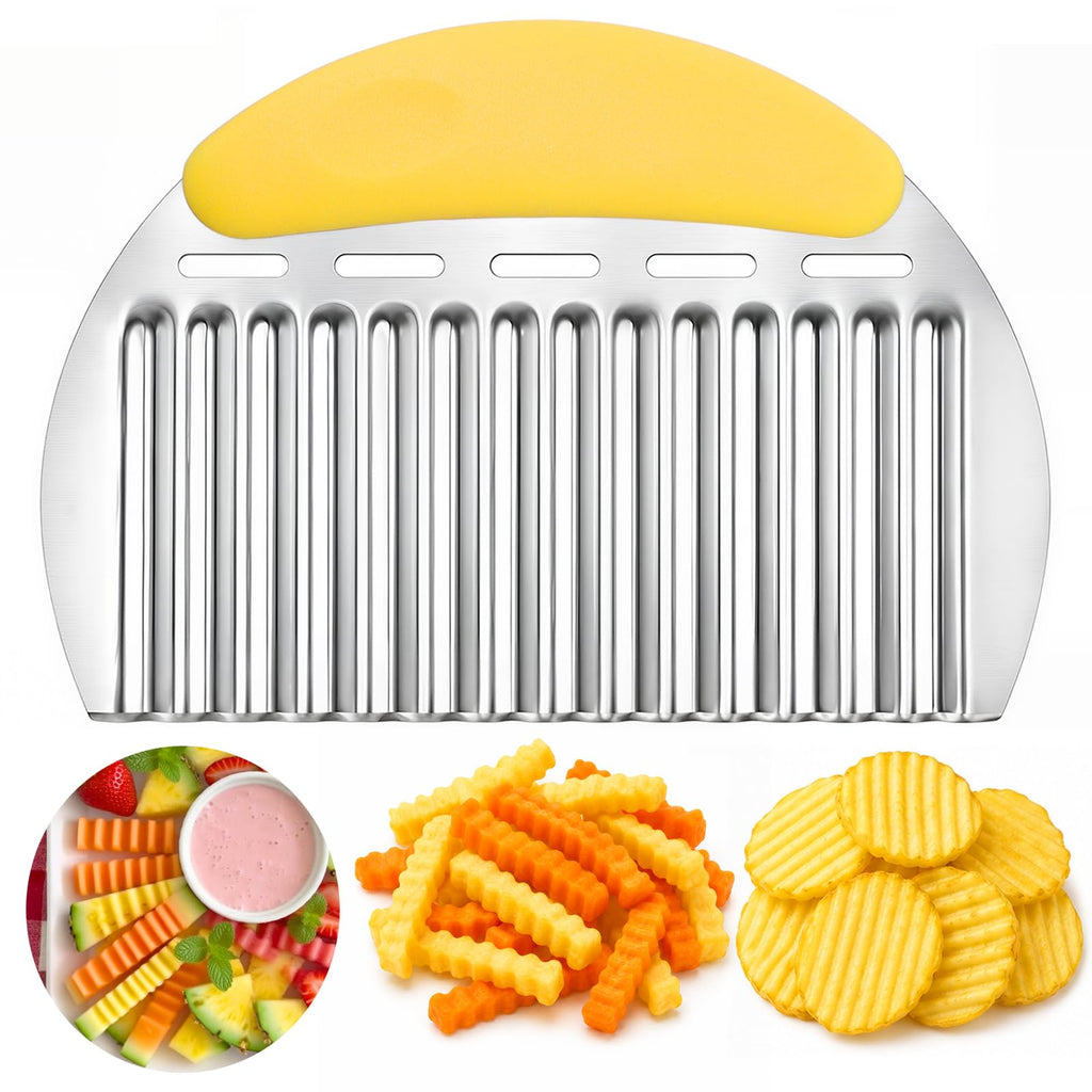 JAYVAR Large Crinkle Cutter French Fry Cutter, Stainless Steel Wavy Slicer