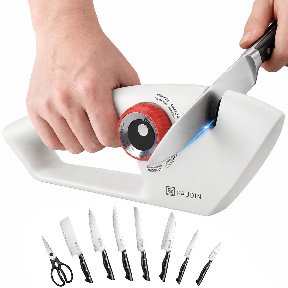 PAUDIN Knife Sharpener, 5-Stage Manual Sharpening for Kitchen Knives