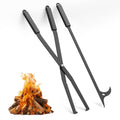 Tredre Fire Tongs and Fire Poker Set, Manganese Steel Fire Pit Tools for Outside, Heavy Duty Fireplace Tongs Log Grabber for Campfire, Wood Stove, Rust-Resistant Firewood Tong Set